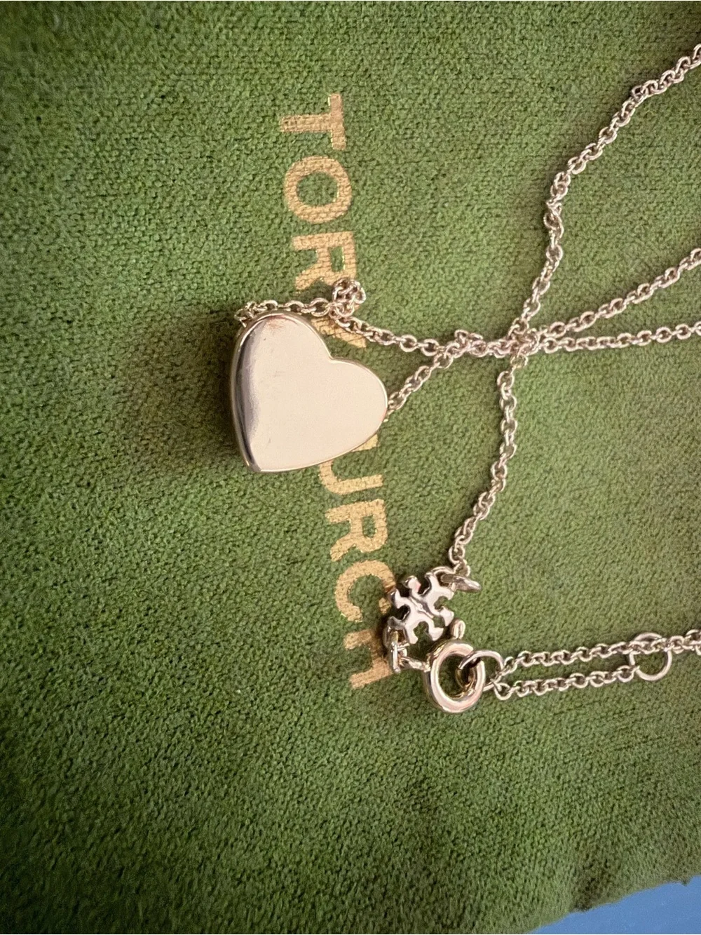 Tory Burch Black Heart Logo Pendant Necklace with Gold-Tone Chain 16-18 inches